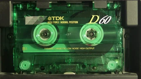 Rewinding Rare TDK D60 Green Audio Casse, Stock Video