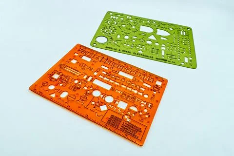 Rexroth and Rapidesign stencils for hydraulics and electronics Stock Photos