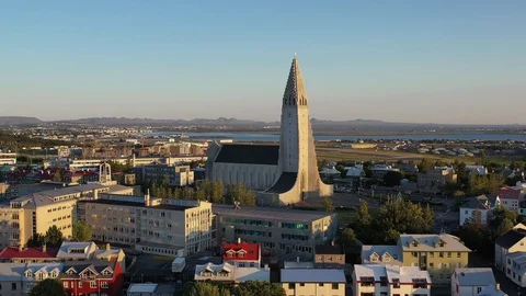 Reykjavik Aerial Pull Back Stock Footage 124975837