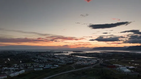 Reykjavik aerial timelapse view at sunset Iceland Stock Footage 258043403