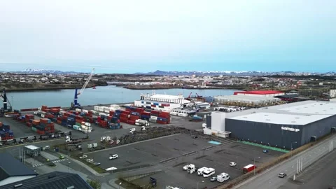 Reykjavik Container Yard and Warehouse Aerial View 4K Stock Footage 344400924