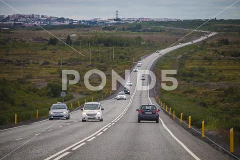 Reykjavik Iceland - August 08 2015 Road to Reykjavik, while approaching city Stock Photos