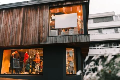 Reykjavik, Iceland fashion store with wooden vintage facade in the city Stock Photos