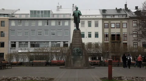 Reykjavík Square Statue Stock Footage 36662475