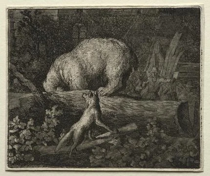 Reynard the Fox: Trapping the Bear, 1650-75. Allart van Everdingen (Dutch, .. Stock Illustration