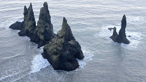 Reynisdrangar Sea Stacks Stock Footage 73097893