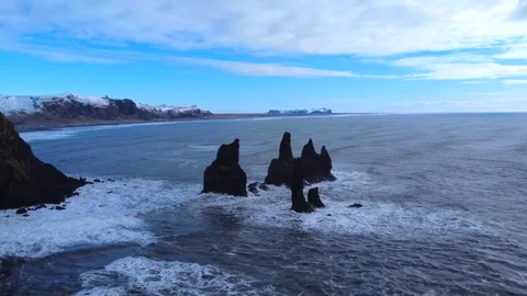 Reynisdrangar Sea Stacks off Reynisfjara Beach Iceland 4K Stock Footage 331542353