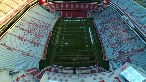 Reynolds Razorback Stadium Down Field View - Aerial Drone Footage Stock Footage 123083626