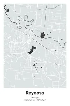 Reynosa, Mexico - vector map of city in Gray, Black, White, BW colors Stock Illustration