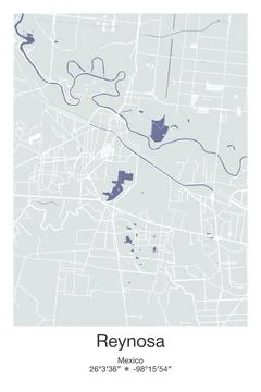 Reynosa, Mexico - vector map of city in Gray, Blue, Green, White colors Stock Illustration