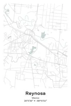 Reynosa, Mexico - vector map of city in Pastel, Gray, White, Green colors Stock Illustration