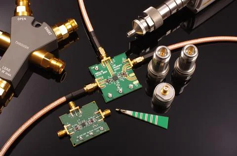 RF PCB and equipment for testing and measurements isolated Stock Photos