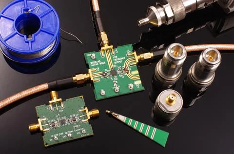 RF PCB and equipment for testing and measurements isolated Stock Photos