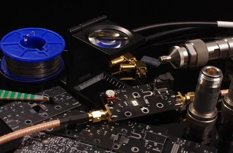 RF PCB and equipment for testing and measurements isolated Stock Photos