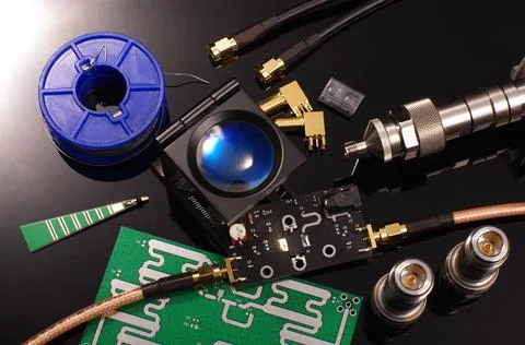 RF PCB and equipment for testing and measurements isolated Foto stock