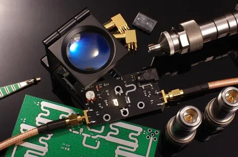 RF PCB and equipment for testing and measurements isolated Stock Photos