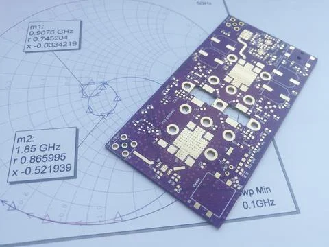 RF PCB and Smith chart for design 스톡 사진