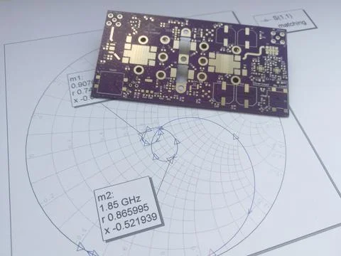 RF PCB and Smith chart for design Stock Photos