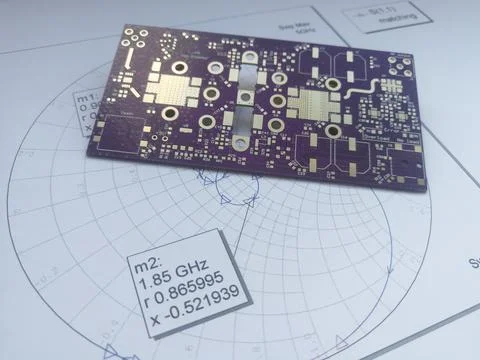 RF PCB and Smith chart for design Stock Photos