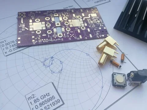 RF PCB and Smith chart for design Stock Photos