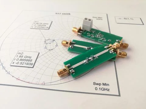 RF PCB on the Smith chart Stock Photos