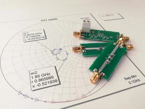 RF PCB on the Smith chart Stock Photos