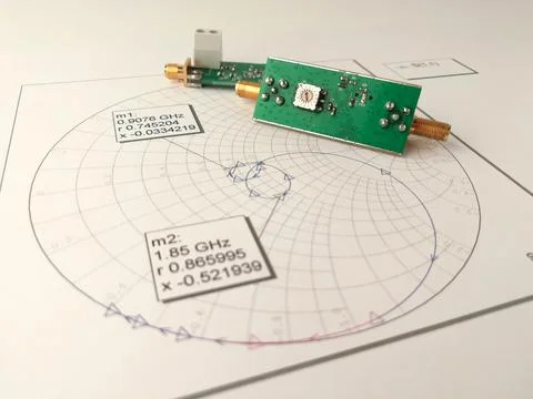 RF PCB on the Smith chart Stock Photos