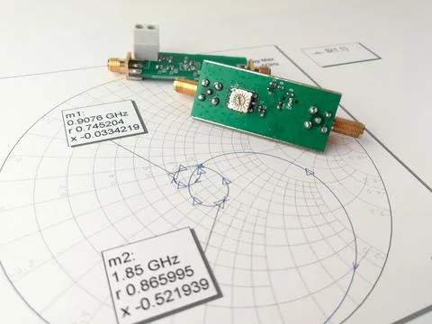 RF PCB on the Smith chart Stock Photos