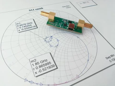 RF PCB on the Smith chart Foto stock