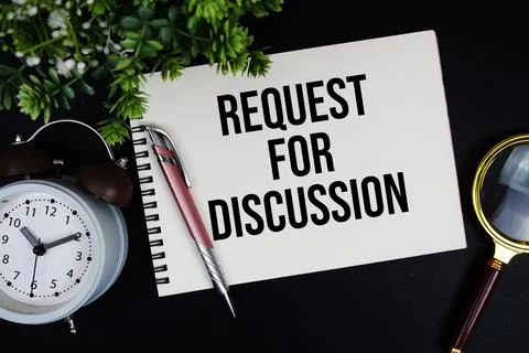 RFD Request for Discussion text with alarm clock and magnifying glass Stock Photos