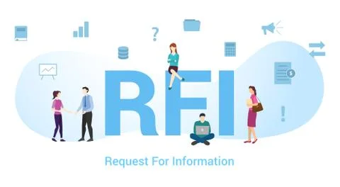 Rfi request for information concept with big word or text and team people wit Stock Illustration