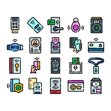 Rfid access control and smart key technology icons Stock Illustration