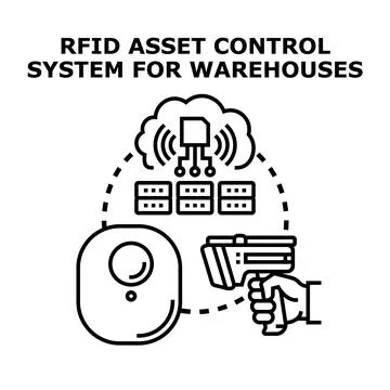 Rfid asset control system for warehouse and inventory management Stock Illustration