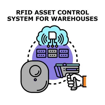 Rfid asset control system for warehouse and inventory management Stock Illustration