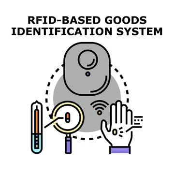 Rfid based identification system tracking goods and biometric tags Stock Illustration
