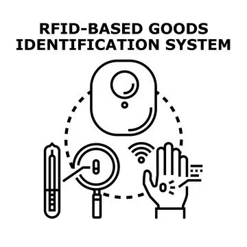 Rfid based identification system tracking goods and biometric tags イラスト素材