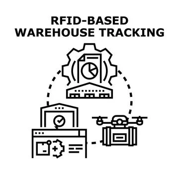 Rfid based warehouse tracking inventory management system Stock Illustration