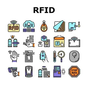 Rfid Chip Technology Collection Icons Set Vector Stock-Illustration
