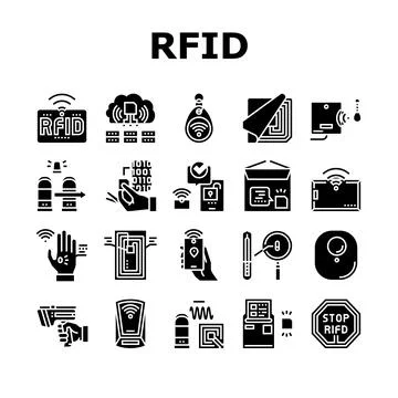 Rfid Chip Technology Collection Icons Set Vector イラスト素材