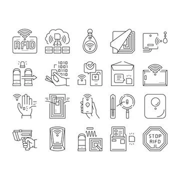 Rfid Chip Technology Collection Icons Set Vector . 스톡 일러스트