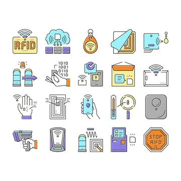 Rfid Chip Technology Collection Icons Set Vector . 스톡 일러스트