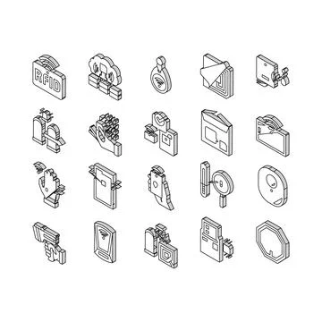 Rfid Chip Technology Collection isometric icons set vector Illustrazione stock