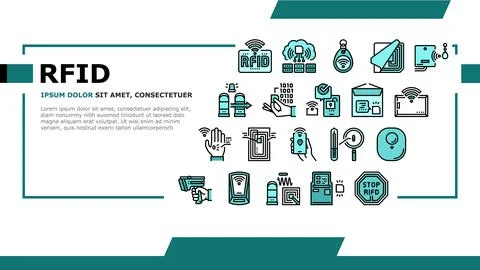 Rfid Chip Technology Landing Header Vector Stock Illustration