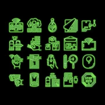 Rfid Chip Technology neon glow icon illustration Stock Illustration