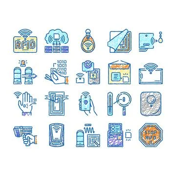 Rfid Chip Technology set Icons hand drawn Stock-Illustration