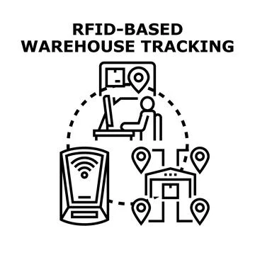 Rfid concept tracking warehouse inventory management system Stock Illustration