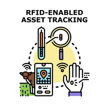 Rfid enabled asset tracking system technology 스톡 일러스트