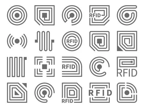 Rfid icons. Electronic readers technology, different forms, near field Stock Illustration