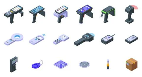 Rfid icons set isometric vector. Retail store Stock Illustration