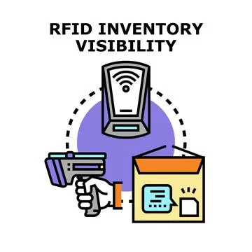 Rfid inventory visibility scanning products in stock 스톡 일러스트